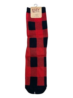 Lazy One Buffalo Plaid Crew Socks in Red and Black
